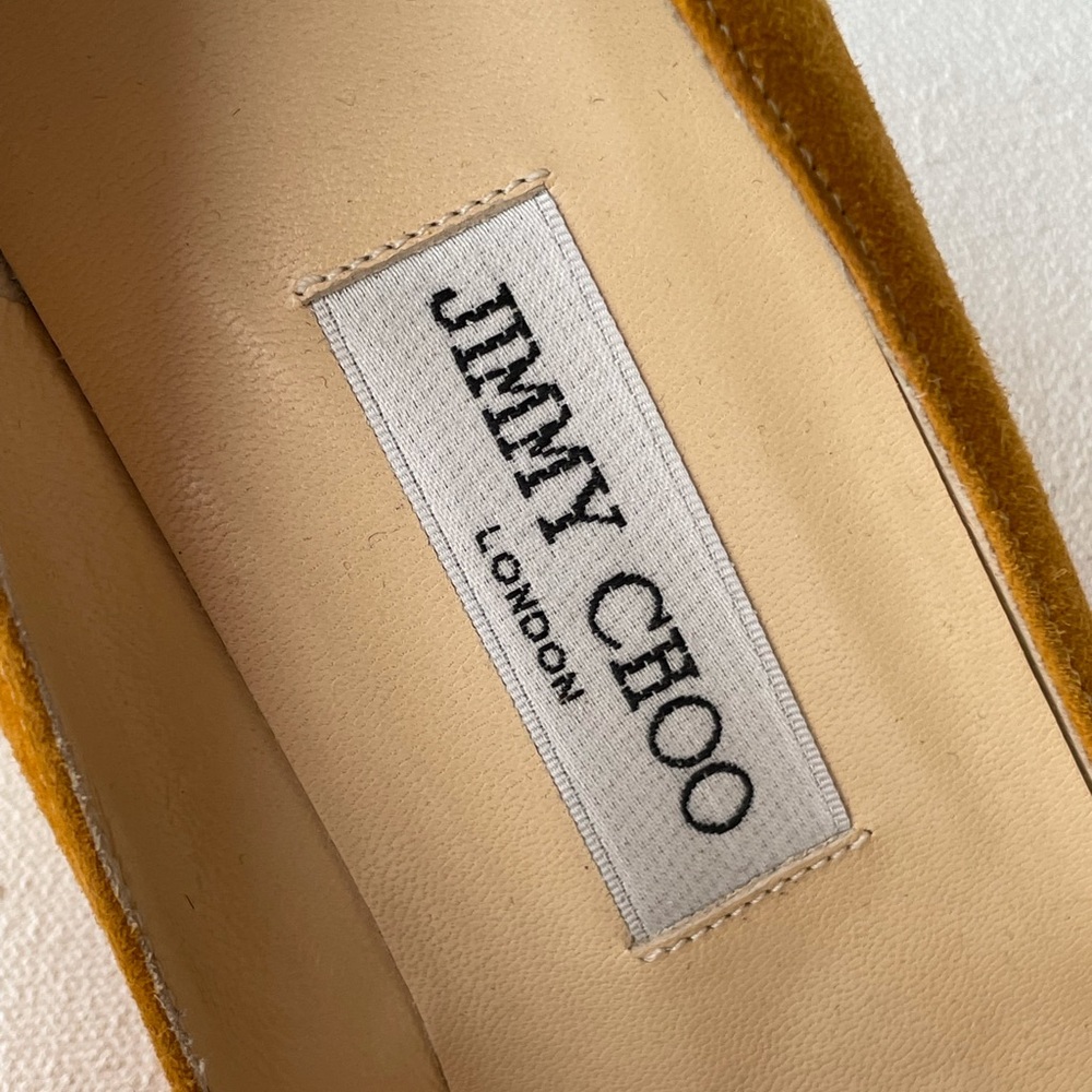 Jimmy Choo Mustard Yellow Suede Heels - Picture 6 of 7